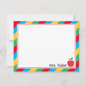 Apple und bunte Stripteppiche für niedliche Lehrer Mitteilungskarte (Vorderseite)