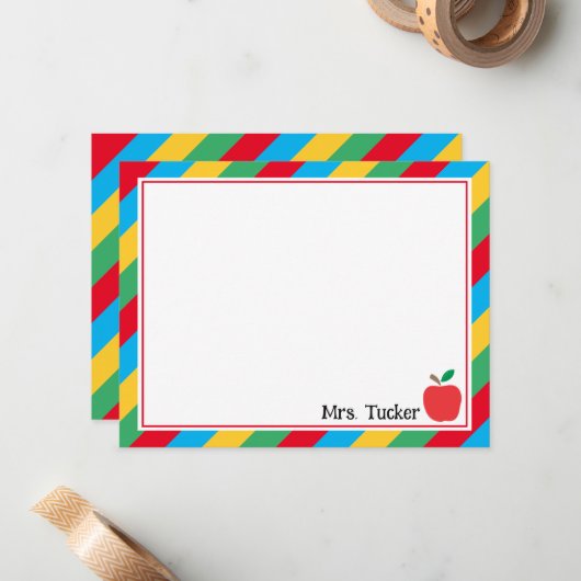 Apple und bunte Stripteppiche für niedliche Lehrer Mitteilungskarte (Vorderseite/Rückseite Beispiel)