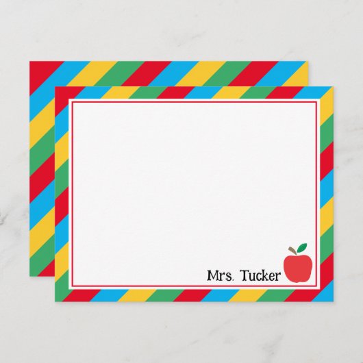 Apple und bunte Stripteppiche für niedliche Lehrer Mitteilungskarte (Vorne/Hinten)