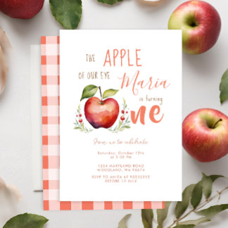 Apple Watercolor zum ersten Geburtstag Einladung