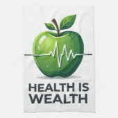 Apple with Heartbeat Pulse and Health is Wealth Geschirrtuch (Vertikal)