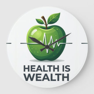Apple with Heartbeat Pulse and Health is Wealth Große Wanduhr