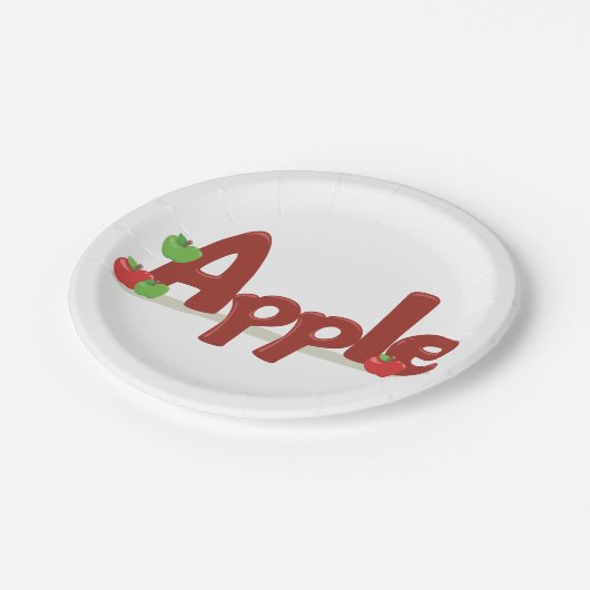 Apple Word Art mit Roten und Grünen Äpfeln Pappteller (Schrägansicht)