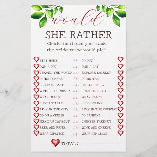 Apple Würde sie lieber Brautparty Spiel (Vorderseite)