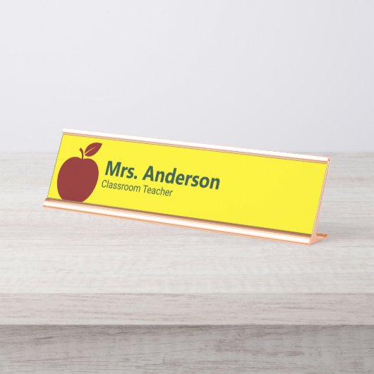 Apple Yellow Teacher's Name and job Title Schreibtischnamensplakette (Vorderseite )