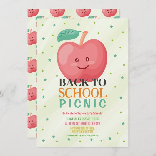 Apple zurück zur Schule Party Pre School Picnic Einladung (Vorne/Hinten)