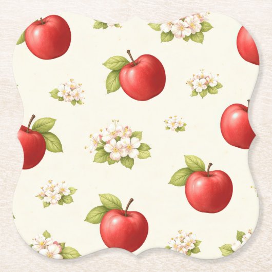 Apples and apples blossoms Paper Coaster Untersetzer (Vorderseite)
