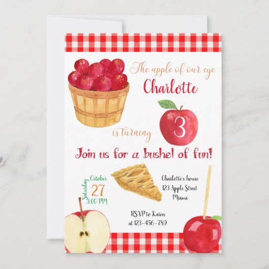 Apples Birthday Invitation, Fall Invitation, Einladung (Vorderseite)