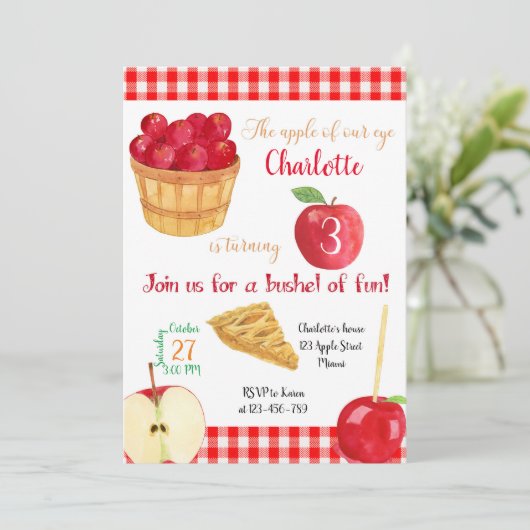 Apples Birthday Invitation, Fall Invitation, Einladung (Stehend Vorderseite)