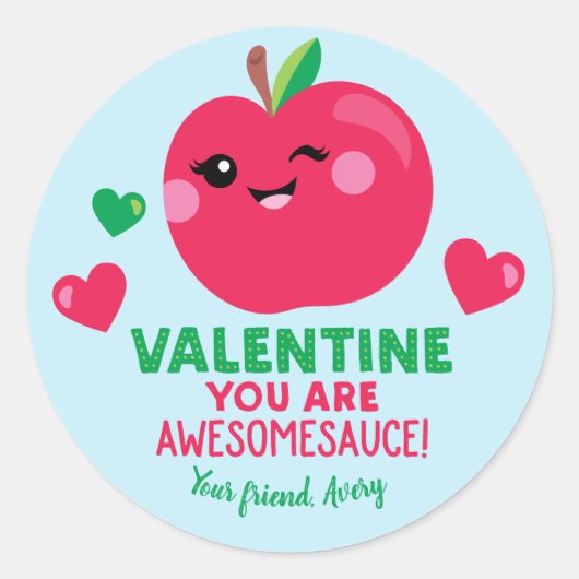 Applesauce Valentinstag Aufkleber für Kinder (Vorderseite)