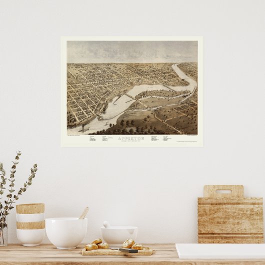 Appleton, WI Panorama Karte - 1867 Poster (Küche)