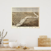 Appleton Wisconsin 1887 Antike Panoramabalkarte Poster (Küche)