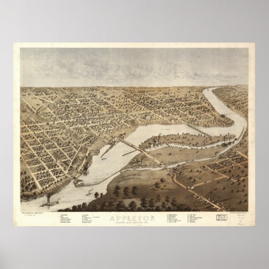 Appleton Wisconsin 1887 Antike Panoramabalkarte Poster (Vorne)