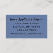 Appliance-Ersatzteildienstkarte Visitenkarte (Rückseite)