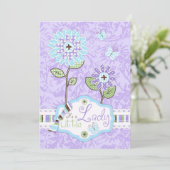Applique-Blick Blumen-Baby-Dusche laden A7-IRIS Einladung (Stehend Vorderseite)