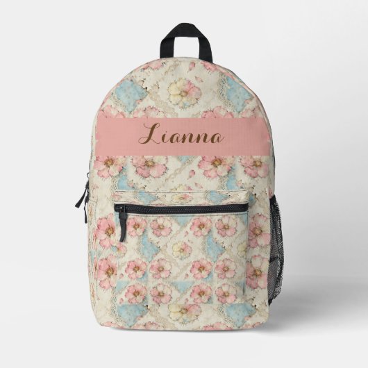 Applique Floral Patchwork Bedruckter Rucksack (Vorderseite)