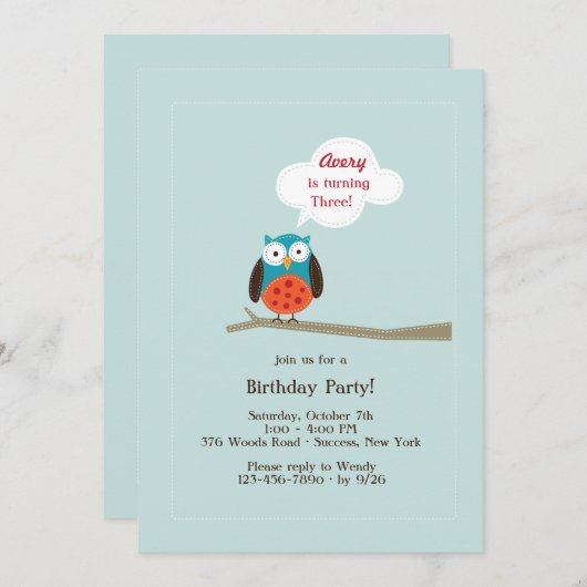 Applique Owl Einladung (Vorne/Hinten)