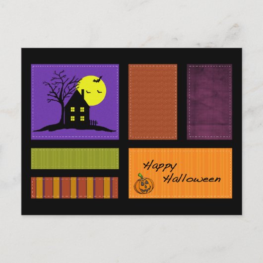 Applique Style Spuk House Halloween Postcard Postkarte (Vorderseite)