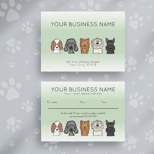 Appointment Card Cute Dog Breeds Light Green Terminkarte