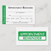 Appointment Reminder Cards - Green Telefonnummerkarte (Vorne/Hinten)