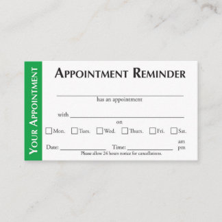 Appointment Reminder Cards - Green Telefonnummerkarte