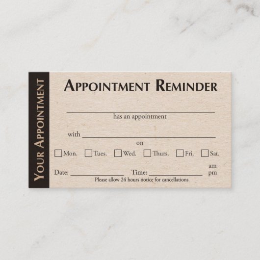Appointment Reminder Cards - Kraft Color Telefonnummerkarte (Vorderseite)