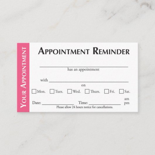 Appointment Reminder Cards - Pink Telefonnummerkarte (Vorderseite)