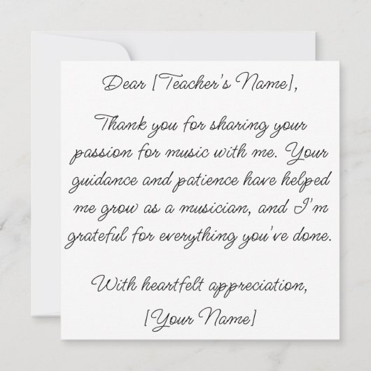 Appreciator Card für benutzerdefinierte Musiklehre (Rückseite)