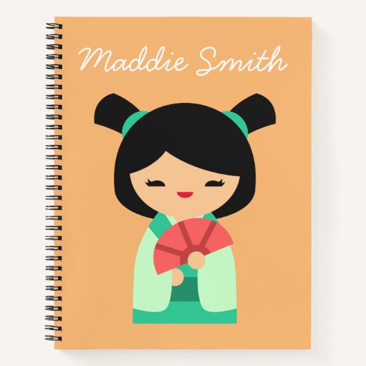 Apqua peach Kokeshi Japanische Puppen Notizblock (Vorderseite)