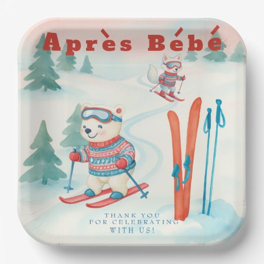 Après Bébé baby ski Polar bear Fox woodland Pappteller (Vorderseite)