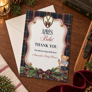 Après Bébé Preppy Ski Lodge Weihnachts-Baby-Shower Dankeskarte