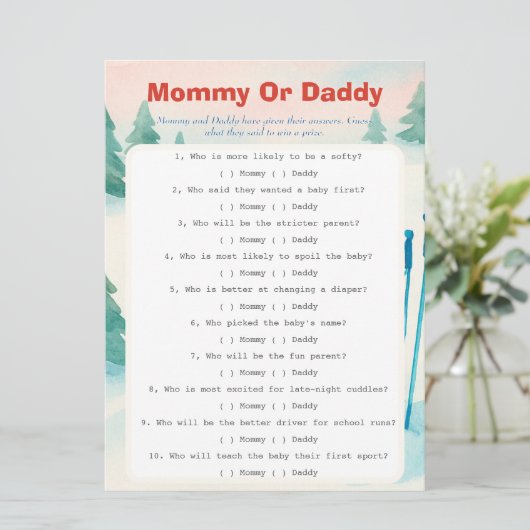 Après Bébé ski baby Guess Who Game card Einladung (Stehend Vorderseite)