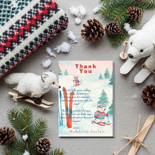 Après Bébé Ski baby Polar bear fox Thank You card Einladung
