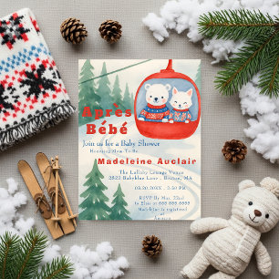Après Bébé Ski Waldtiere Winter Babyparty Einladung