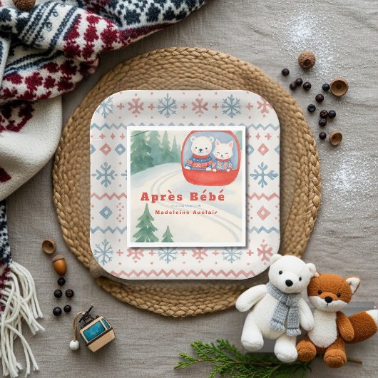 Après Bébé ski woodland animals winter baby shower Serviette
