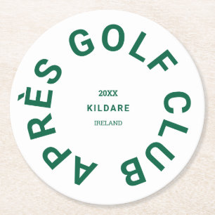 Après Golf Club Waldgrün Golfen Soziales Wappen Runder Pappuntersetzer