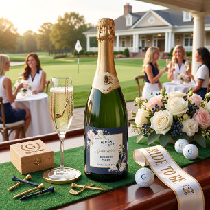 Apres Golf Elegant Königlich Blau Blumen Junggesel Schaumweinetikett