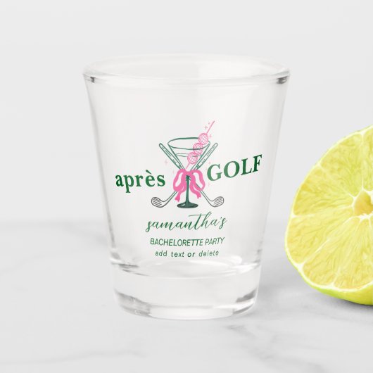 Aprés Golf Martini Coquette Bow Junggesellinnenabs Schnapsglas (Vorderseite)