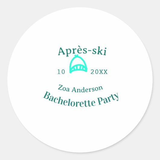 Après-ski bachelorette party turquoise hat name da runder aufkleber (Vorderseite)