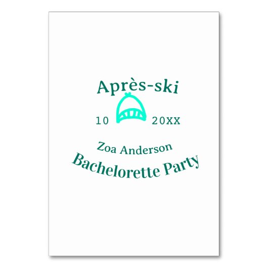 Après-ski bachelorette party turquoise hat name da tischnummer (Vorderseite)