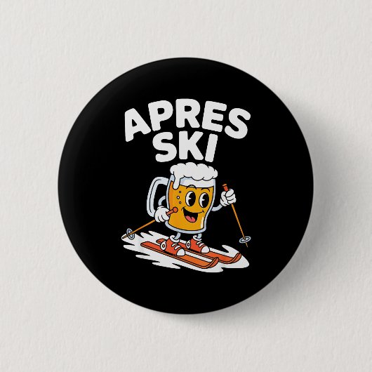Apres-Ski-Bierbecher Skifahren lustiger Winterurla Button (Vorderseite)