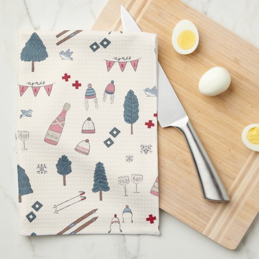 Apres Ski Cabin Deco Champagne Geschirrtuch (Viertel Falte)