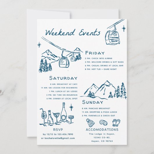 Après Ski Champagne on Ice Winter Bach Party Einladung (Rückseite)