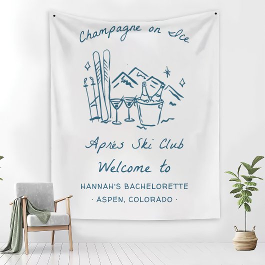 Après Ski Champagne on Ice Winter Bach Party Wandteppich