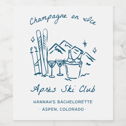 Après Ski Champagne on Ice Winter Bach Party Weinetikett (Einzelnes Label)