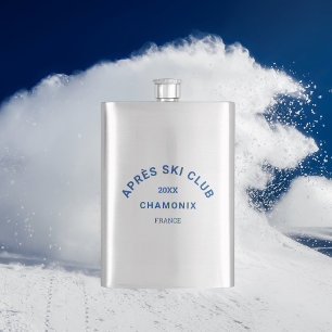 Après Ski Club Blaues Winter-Ski-Resort-Wappen Flachmann