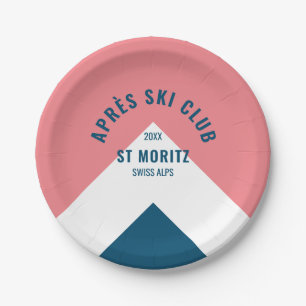 Après Ski Club Pink Navy Retro Style Ski Party Pappteller