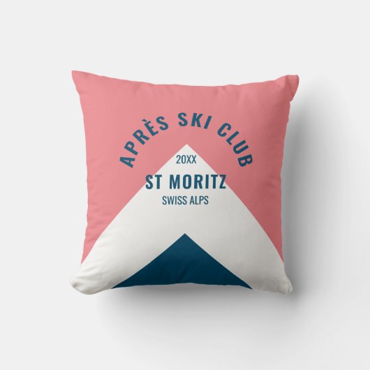 Après Ski Club Rosa Navy Retro Art Ski Deco Kissen (Vorderseite)