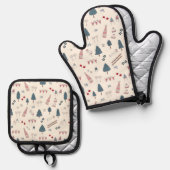 Apres Ski Lover Geschenk Rosa Champagner Ofenhandschuh & Topflappen-Set (Vorderseite/Rückseite)