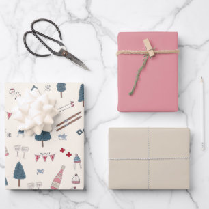 Apres Ski Lover Winter Pink Champagne Geschenkpapier Set
